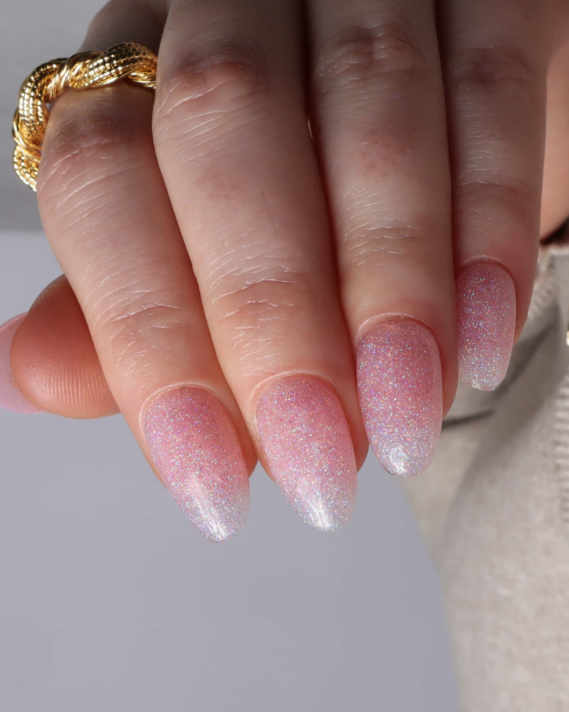 Glitter nails. Encapsulated glitter. Reusable nail extensions. 