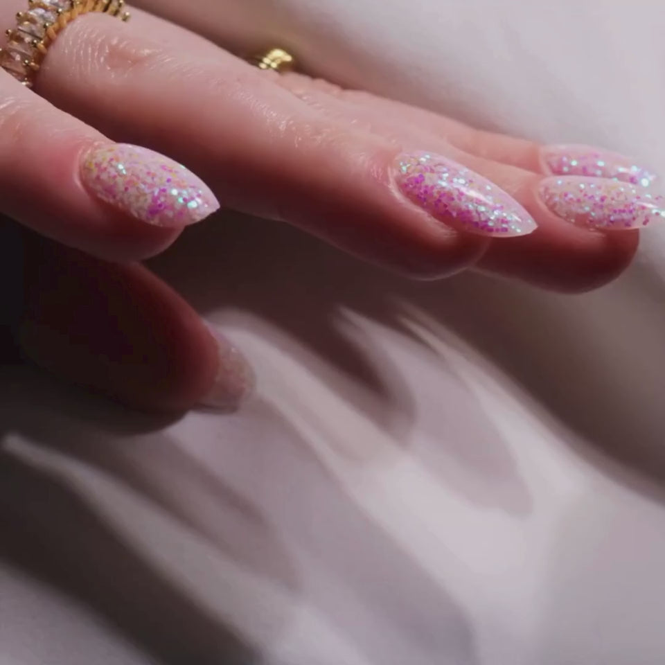 Glitter nails. Encapsulated glitter. Reusable nail extensions. 