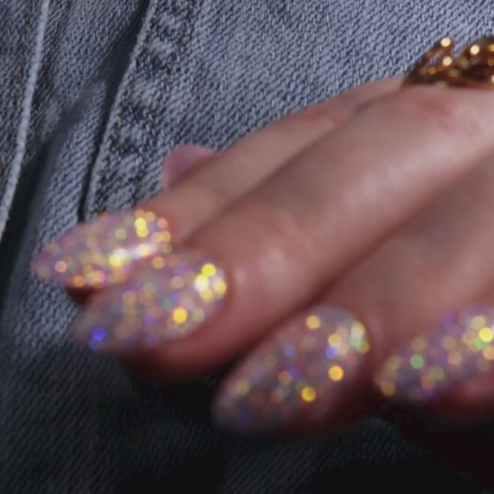 Glitter nails. Encapsulated glitter. Reusable nail extensions. 